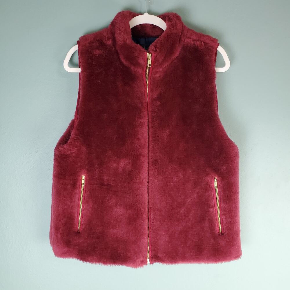 J. Crew Excursion Sleeveless Plush Front Zip Vest Size Large Crimson Maple